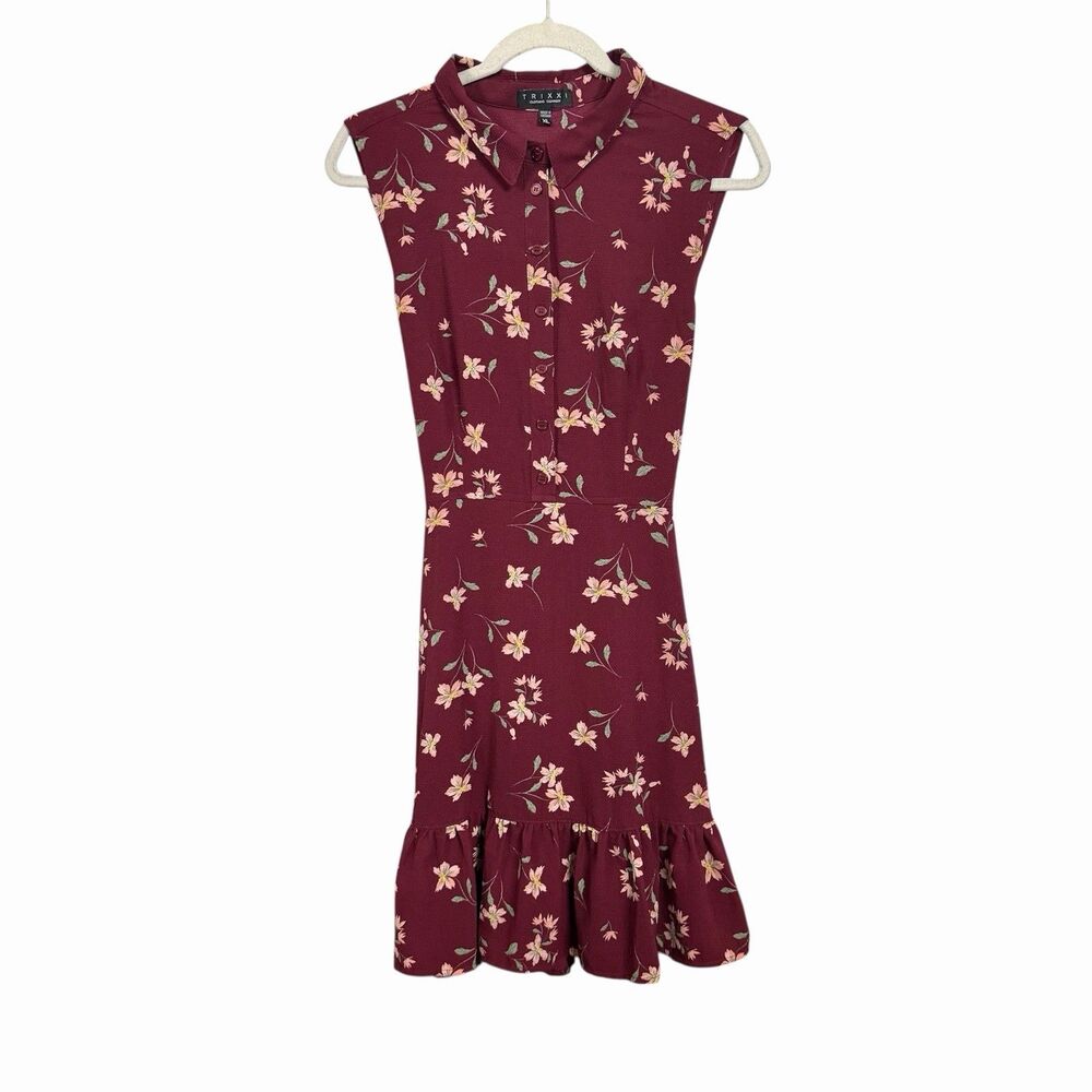 Trixxi Women's Size XL Red Floral Tiered Ruffle Sleeveless Dress Back Tie NWT